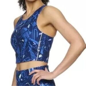 Reebok Women’s Printed Medium Support Cropped Blue Tank Bra Size XXXL